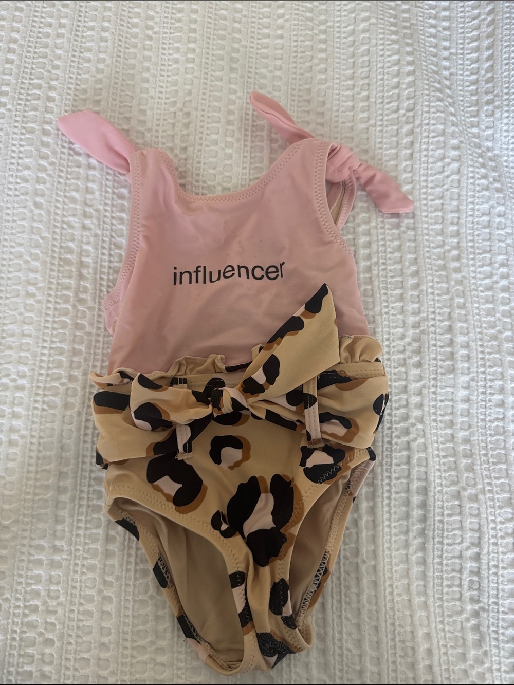 Pink & Beige Leopard-Print Kids One-Piece Swimsuit with Bow